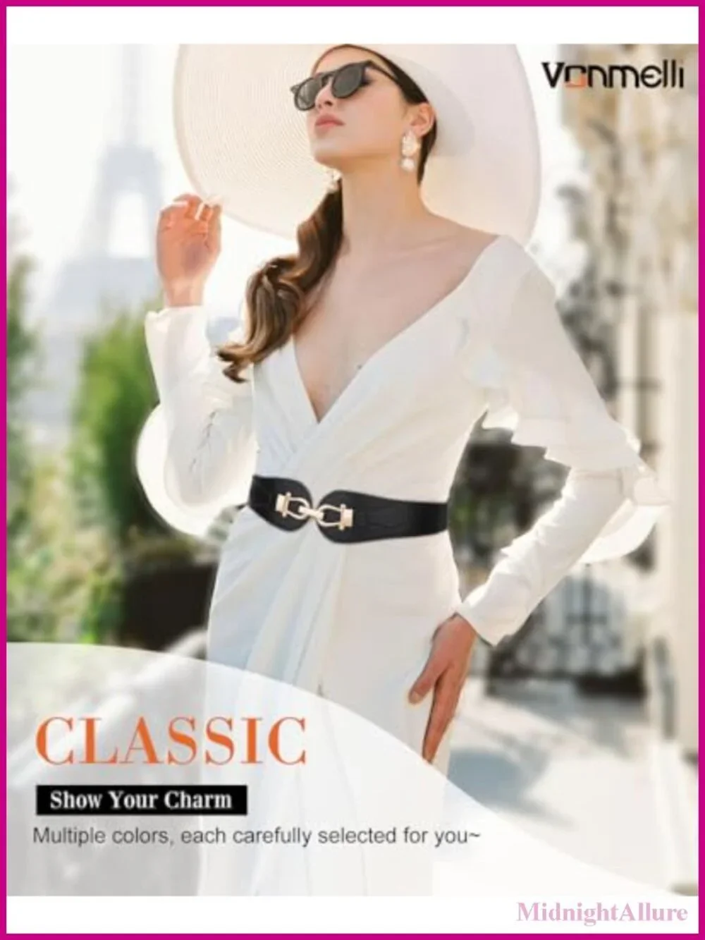 Wide Elastic Waist Belt Faux Leather Gold Buckle Stretch Belt for Dress
